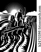 חקלאי, ב, טרקטור, לחרוש, תחום