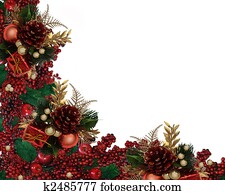 Christmas Holly Berries Garland Border Christmas Holly Berries Garland Border