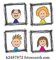 familia feliz, retrato, bosquejo