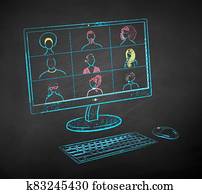 Illustration of monitor with live conference Illustration of monitor with live conference