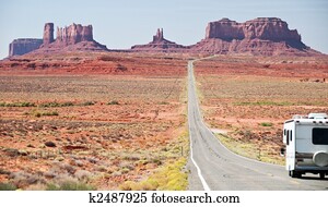 RV motorhome entering monument valley, utah RV motorhome entering monument valley, utah