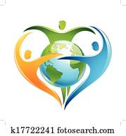 Three figures embrace Earth Three figures embrace Earth