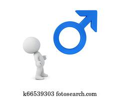3D Character looking up at male gender symbol 3D Character looking up at male gender symbol