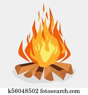 Bonfire - camping, burning woodpile, campfire or fireplace. Vector Bonfire - camping, burning woodpile, campfire or fireplace. Vector