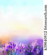 Oil painting lavender flowers in the meadows Oil painting lavender flowers in the meadows