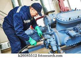 serviço, trabalhador, em, industrial, compressor, estação