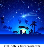 vecteur, scène naissance noël