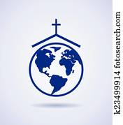 vector, icono, de, iglesia