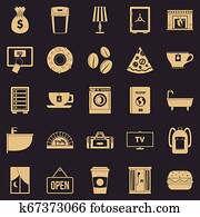 casa feriado, ícones, jogo, simples, estilo