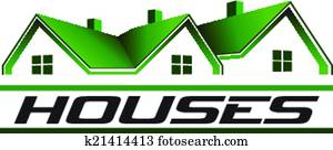 Green houses real estate image. Vector icon