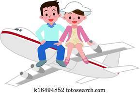 Happy couple and the airplane Happy couple and the airplane