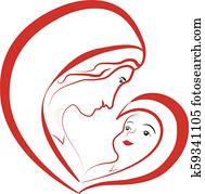 mary virgem, e, bebê jesus, vetorial, desenho