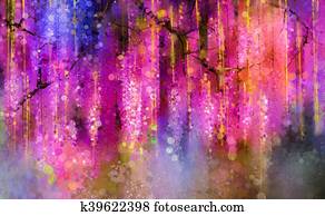 Spring purple flowers Wisteria. Watercolor painting Spring purple flowers Wisteria. Watercolor painting