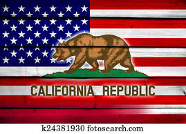 USA and California State Flag on wood background USA and California State Flag on wood background