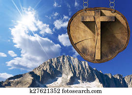 Wooden Cross on Tree Trunk - Italian Alps