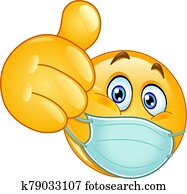 daumen, emoticon, mit, medizinische, maske daumen, emoticon, mit, medizinische, maske