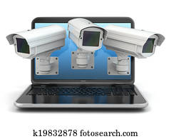 internet, security., computador portatil, y, cctv