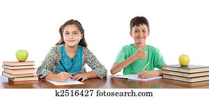 párosít, közül, gyerekek, diákok, elszigetelt, felett, fehér