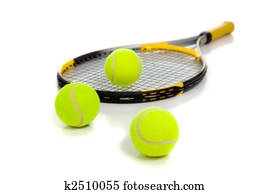 raquet tênis, com, amarela, bolas, branco