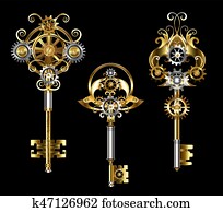 Three keys with gears Three keys with gears