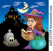 חמוד, מכשפה, עם, שיקוי, ו, ארמון