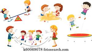 A set of children playing A set of children playing