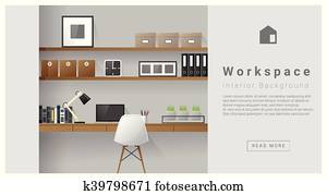 Interior design Modern workspace background Interior design Modern workspace background