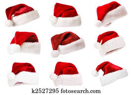 Set of Santa hats isolated on white Set of Santa hats isolated on white