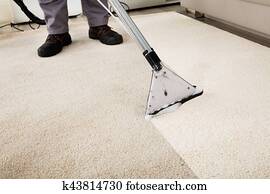 בן אדם, לנקות, שטיח, עם, שואב אבק