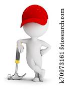 3d small people - repairman leaned on a hammer 3d small people - repairman leaned on a hammer