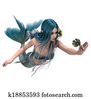 Blue Mermaid holding Sea Lily Blue Mermaid holding Sea Lily