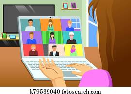 Conference Call Working From Home Online Meeting Illustration Conference Call Working From Home Online Meeting Illustration