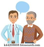 doktor, und, älter, patient., mann- unterhaltung, to, physician., vektor, illustration.