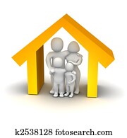 famille heureuse, intérieur, house., 3d, rendu, illustration.