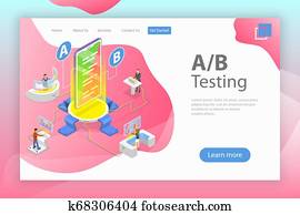 Isometric flat vector concept of AB testing, split test, A-B comparison. Isometric flat vector concept of AB testing, split test, A-B comparison.
