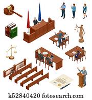 Isometric Law and Justice. Symbols of legal regulations. Juridical icons set. Legal juridical, tribunal and judgment, law and gavel, vector illustration Isometric Law and Justice. Symbols of legal regulations. Juridical icons set. Legal juridical, tribunal and judgment, law and gavel, vector illustration
