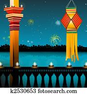 lamp lighting, lanterns, fireworks, balcony, festival - diwali lamp lighting, lanterns, fireworks, balcony, festival - diwali