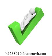 Man laying on check mark. 3d rendered illustration.