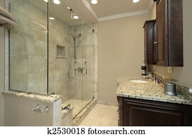 Master bath with glass shower Master bath with glass shower