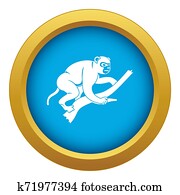 Monkey is climbing up on a tree icon blue isolated