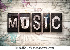 muziek, concept, metaal, letterpress, type