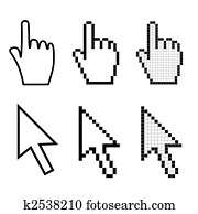 Set of hand and arrow mouse cursors Set of hand and arrow mouse cursors