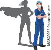Superhero Nurse Doctor Woman Super Hero Shadow Superhero Nurse Doctor Woman Super Hero Shadow