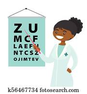 אמריקאי אפריקני, רופא עיניים, עם, הבט, chart.