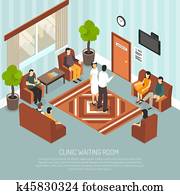Clinic Waiting Room Isometric Illustration
