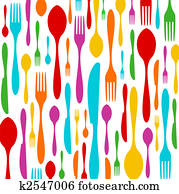 Cutlery colorful pattern on white Cutlery colorful pattern on white