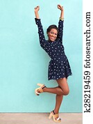 glücklich, afrikanische amerikanische frau