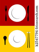 Place setting backgrounds on red and yellow Place setting backgrounds on red and yellow
