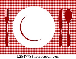 Place Setting on red tablecloth Place Setting on red tablecloth