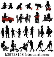 toddlers, och, lurar, silhouettes